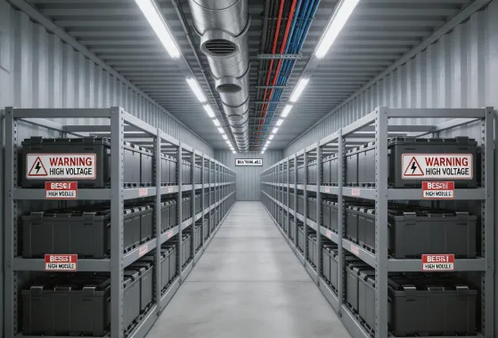 Containerized battery thermal aisle